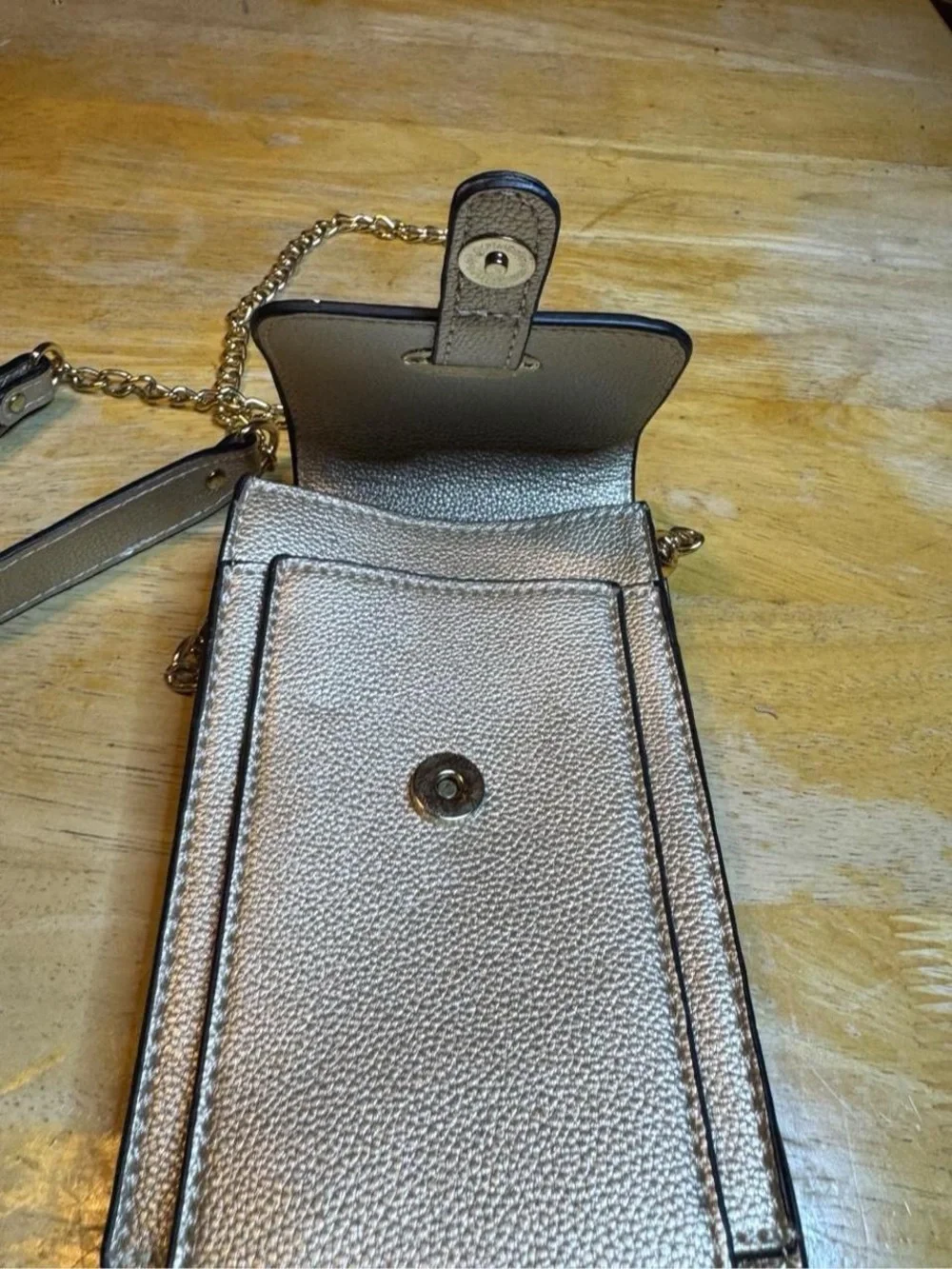Metallic Gold Crossbody Phone Bag with Chain Strap